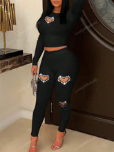 Rhinestone Heart Decor Cut Out Pants Set